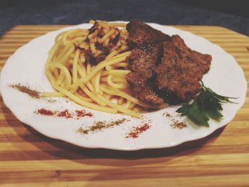High angle view of bread in plate on table