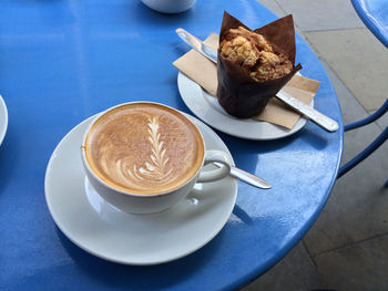 High angle view of coffee on table