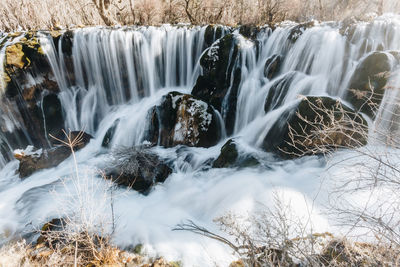 View of waterfall in forest