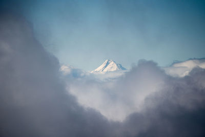 Clouds against snowed peak