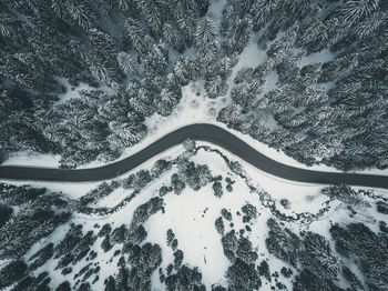 Aerial view of snow covered landscape