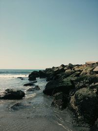 Scenic view of sea against clear sky