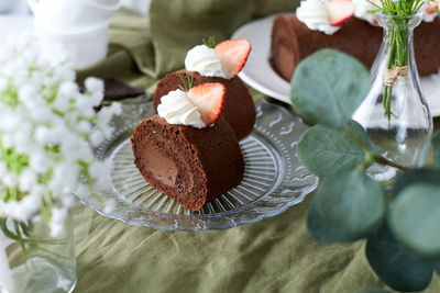 High angle view of cake on table