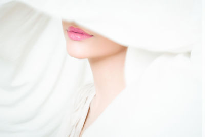 Midsection of bride holding wedding dress