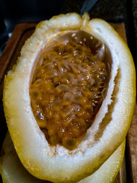 High angle view of lemon in bowl on table