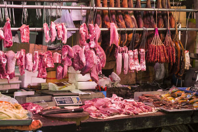 Raw meat for sale at a market.