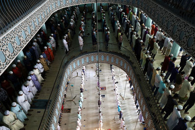 High angle view of people in mosque