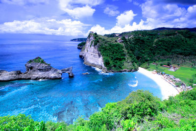 Scenic view of bay against sky