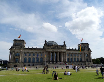 Tourists in front of german historic building