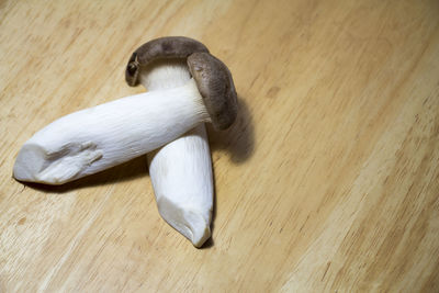 High angle view of mushrooms on chopping board