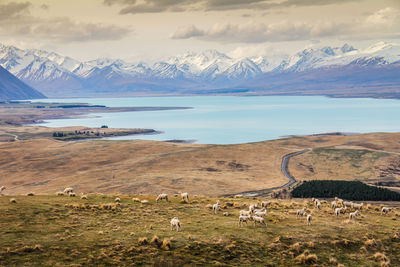 Scenic view of snowcapped mountains against sky