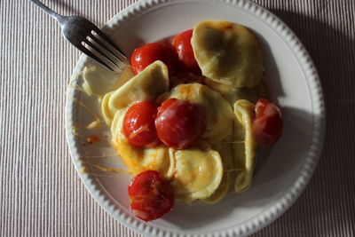 High angle view of breakfast served in plate