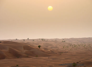 Scenic view of desert against sky during sunset