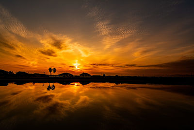 Scenic view of lake against sky during sunset