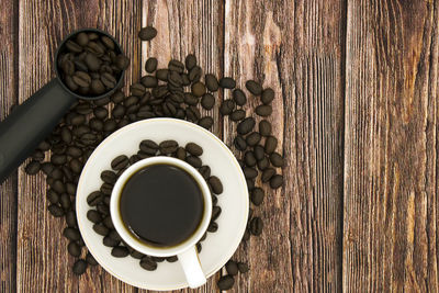 Directly above shot of coffee cup on table