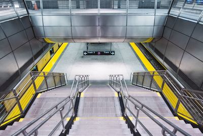 High angle view of steps at subway station