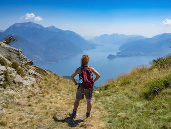 Trekking scene on lake como alps