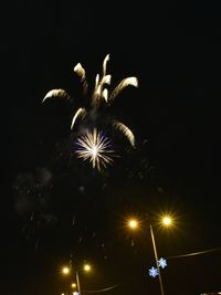 Low angle view of firework display at night