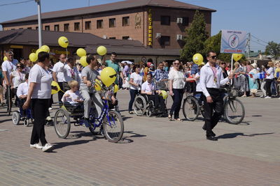 People on street in city