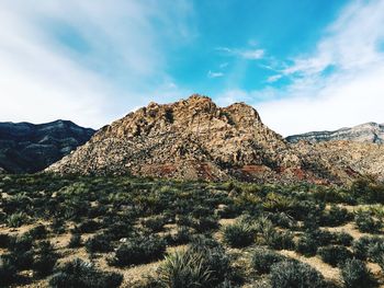 View of red rock canyon national conservation area against cloudy sky