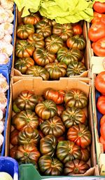 High angle view of vegetables for sale in market