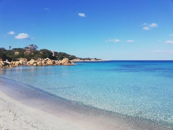 Scenic view of sea against blue sky