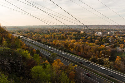 High angle view of road against sky