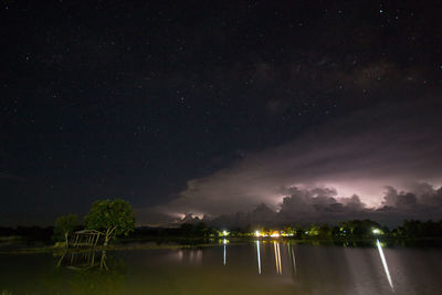 Scenic view of lake against sky at night