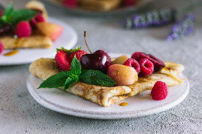Close-up of dessert in plate on table