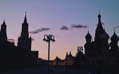 Panoramic view of buildings against sky at sunset