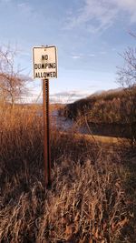 Warning sign on field