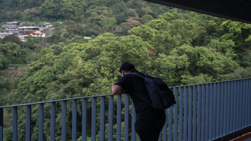 Rear view of man looking at mountain