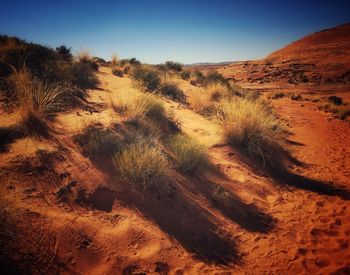 Scenic view of desert against clear sky