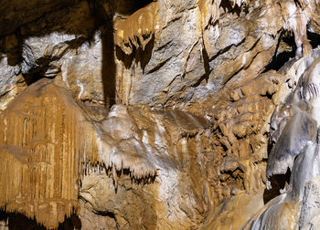 Formations in a karst cave. stalagmites and stalactites.