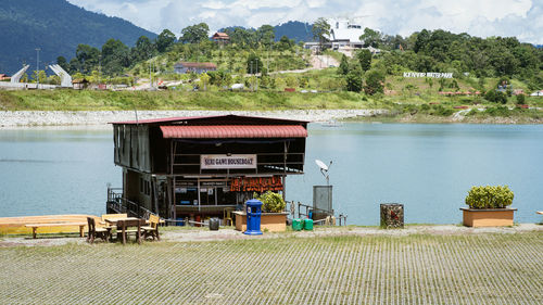 Scenic view of lake against plants