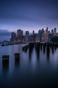 Reflection of buildings in city at waterfront