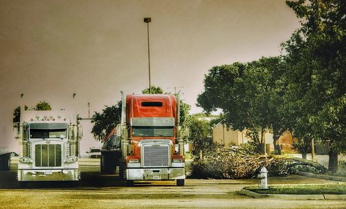 Bus on tree against sky