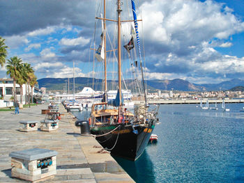 Boats moored in harbor