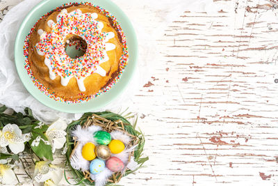High angle view of cake on table