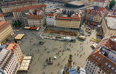 High angle view of street amidst buildings in city