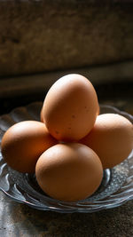 Close-up of eggs in bowl on table