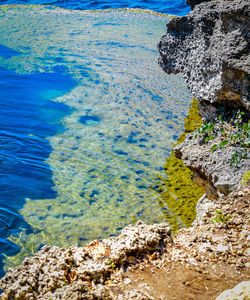 High angle view of rocks on beach