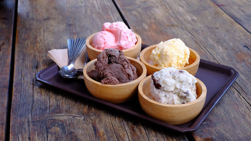 Close-up of ice cream on table