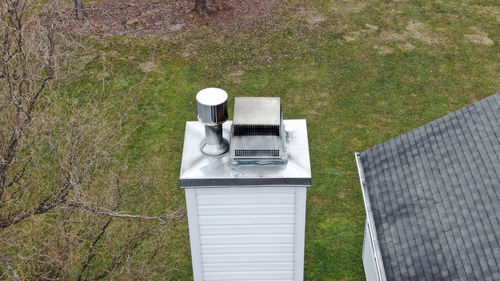 High angle view of electric lamp on lawn