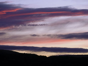 Scenic view of dramatic sky over silhouette landscape