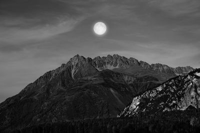 Mountains and trees in black and white