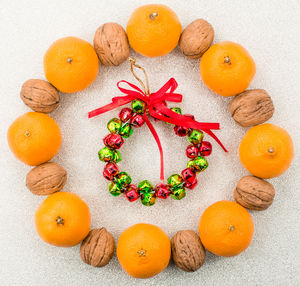 High angle view of orange fruits