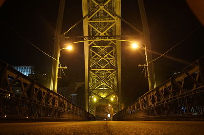 Illuminated suspension bridge at night