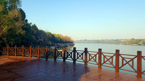 Scenic view of lake against clear sky