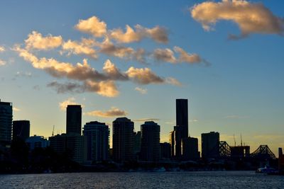 View of cityscape against cloudy sky